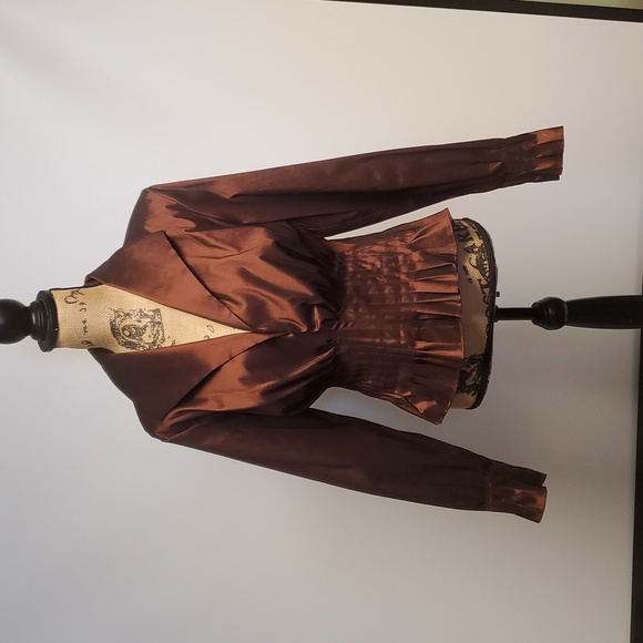 Lillie Rubin Tops - Vintage Lillie Rubin Brown Pleated Peplum Blouse Top Made in USA  Size L